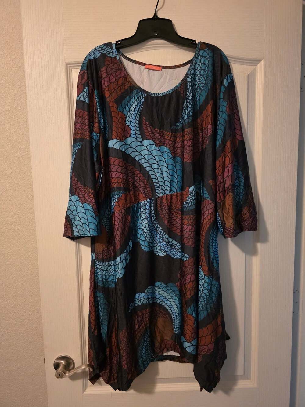 Simply Aster Dress Size 4X Blue Brown Dragon Scale Asymmetrical Long Tunic